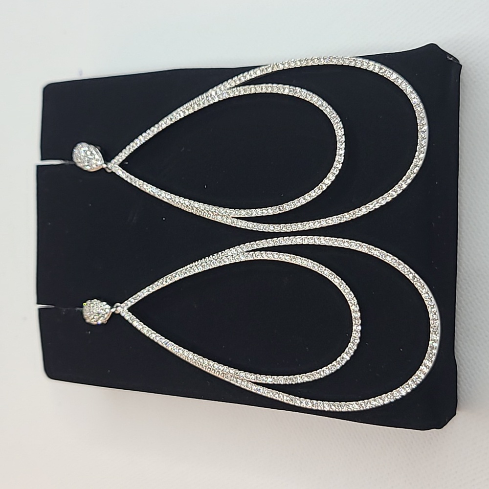 Saks 5th Ave Crystal Teardrop Earrings Silvertone